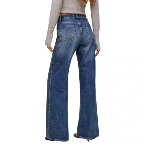 REFORMATION Cary Drawstring Waist Slouchy Wide Leg Denim Jeans Women's Size 32